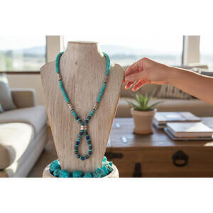 Artisan Sterling Silver Denim Lapis & Dry Creek Turquoise Jacla Necklace